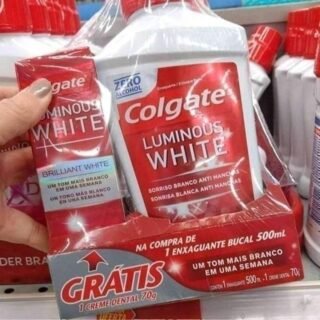 Enxaguante Bucal para Clareamento Colgate Luminous White 500ml Promo Grátis 1 Creme Dental