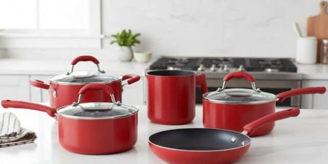 Jogo de Panelas Brinox Revestimento Cerâmico – de Alumínio Vermelho 5 Peças Premier