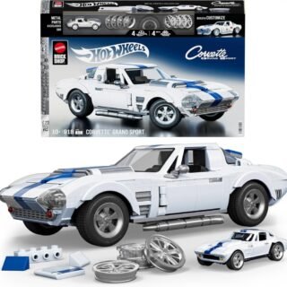 Mattel Brick Shop Hot Wheels Jogo de Construção Elite Corvette Grand Sport em escala 1:16 com Placa de Coleção e 1 carrinho de metal Perfeito para colecionadores