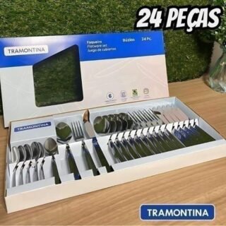 Faqueiro Tramontina Búzios cem Aço Inox com Detalhe 24 Peças