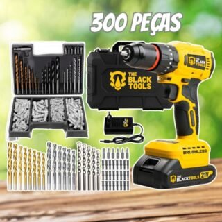 Parafusadeira Furadeira De Impacto Brushless 21v Tb-21b Maleta The Black Tools + Jogo Brocas Bits Buchas 300 Peças