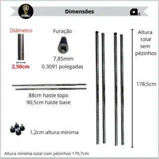 Kit 4 Hastes 2,5 Diametro Para Estantes Aramadas 178,5cm Alt