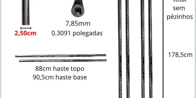 Kit 4 Hastes 2,5 Diametro Para Estantes Aramadas 178,5cm Alt