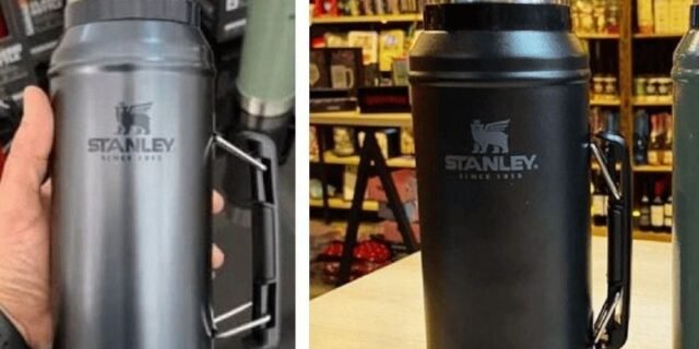 Stanley – Garrafa Térmica Adventure, garrafa clássica isolada de boca larga para líquidos quentes e frios, 0,95 L, Matte Black