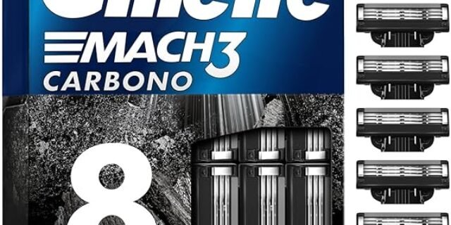 Refils Para Barbear Gillette Mach3 Carbono Carga para Aparelho de Barbear com Carvão Ativado 8 Uds