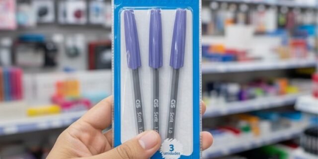 Caneta Esferográfica Scrit 1 mm, Azul, Blister, Pacote de 3