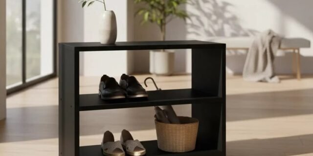 Sapateira Ibérica Preta Madeira MDP das Prateleiras 50x40x25cm