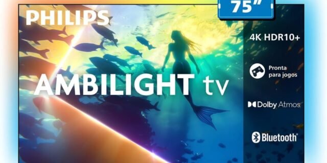 PHILIPS, Smart TV Ambilight 75″ 4K, 75PUG8100/78, Comando de Voz, HDR10+/Dolby Atmos, VRR/ALLM, Bluetooth