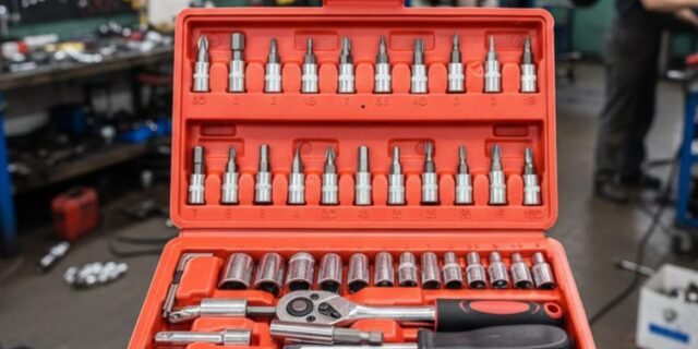 Kit Chaves Ferramentas Jogo Fenda Philips Catraca Soquete Allen 46 Peças com Maleta Completa Manual Ideal Mecânico Manutenção Casa Carro Profissional Resistente Portátil Compacto luztudo