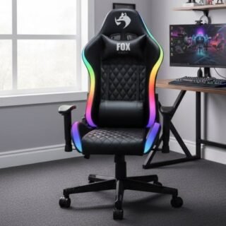 Cadeira Gamer Fox Racer até 130kgs com RGB e Iluminação LED com almofadas Reclinável Preta
