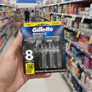 Refils Para Barbear Gillette Mach3 Carbono Carga para Aparelho de Barbear com Carvão Ativado 8 Uds