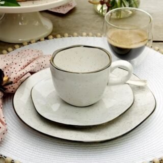 Conjunto De 6 Xícaras Com Pires Ryo Maresia Branco Marrom 220ml Oxford