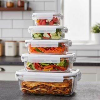 Kit 5 Potes de Vidro Hermético Geladeira Marmita Tampa 370ml/640ml/1040ml