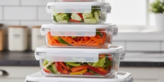 Kit 5 Potes de Vidro Hermético Geladeira Marmita Tampa 370ml/640ml/1040ml