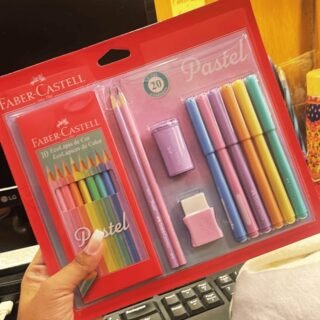 Kit Tons Pastel, Faber-Castell, KIT/PASTEL, KIT de 20, Lápis de Cor + Canetinhas + Borracha + Apontador + Grafite