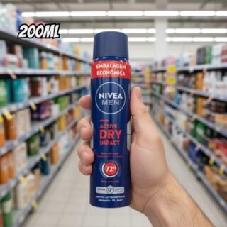 Nivea Men Desodorante Antitranspirante Aerossol Active Dry Impact 200ml, Proteção 72h, Contra Suor E Mau Odor, Dupla Proteção, Antibacteriano