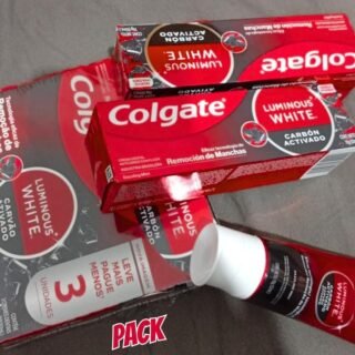 Colgate Creme Dental Luminous White Carvão Ativado 70g, 3 Unidades, Clareador Dental Avançado, Poderosa Remoção de Manchas, Sorriso Mais Branco