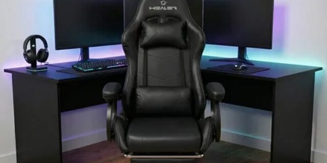 Cadeira Gamer Verde e Preto Healer Level Reclinável Giratória com apoio de pés