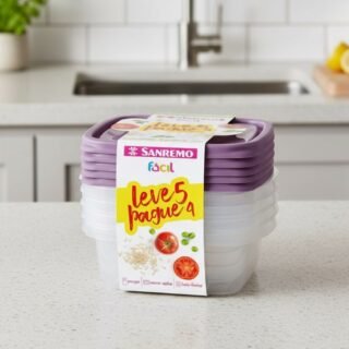 Sanremo – Conjunto de 5 Potes Plástico Hermético de 530 ml, Linha Fácil