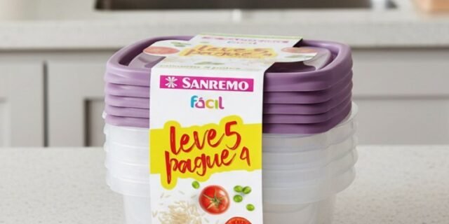 Sanremo – Conjunto de 5 Potes Plástico Hermético de 530 ml, Linha Fácil