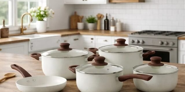 Jogo De Panelas 5 Peças 3mm Revestimento Cerâmico Creme