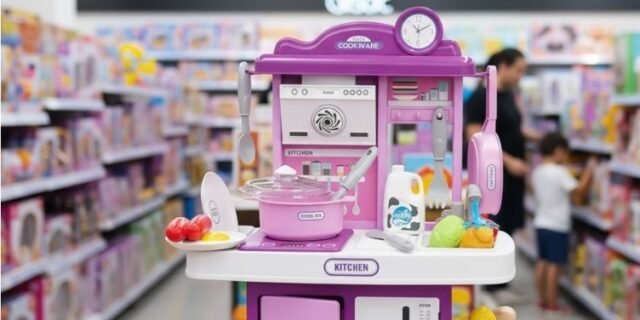 Kit ATENTU mini cozinha de brinquedo cor azul infantil completa solta água e som