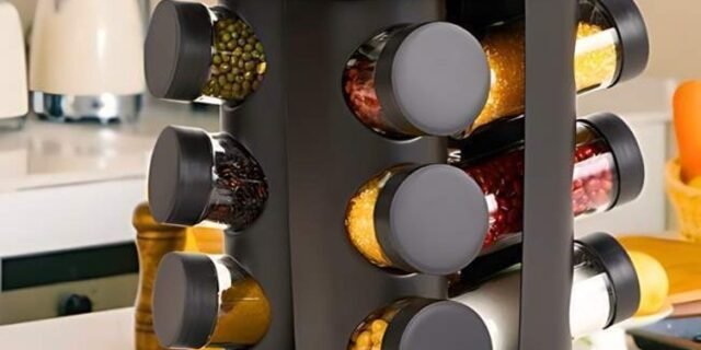 Porta Temperos e Condimentos Giratório 9 Potes Vidro Preto Sólar