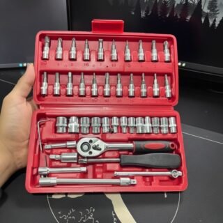 Kit Chaves Ferramentas Jogo Fenda Philips Catraca Soquete Allen 46 Peças com Maleta Completa Manual Ideal Mecânico Manutenção Casa Carro Profissional Resistente Portátil Compacto luztudo