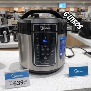 Midea Panela de Pressão Elétrica 6L com 12 receitas pré-programadas, 3 níveis de pressão e display digital, silenciosa e segura com 10 recursos de segurança, 127V