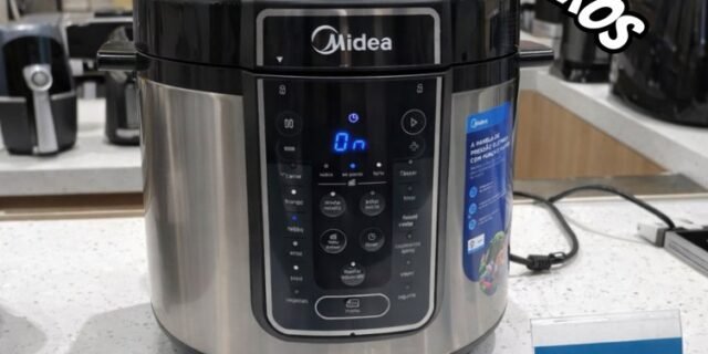 Midea Panela de Pressão Elétrica 6L com 12 receitas pré-programadas, 3 níveis de pressão e display digital, silenciosa e segura com 10 recursos de segurança, 127V