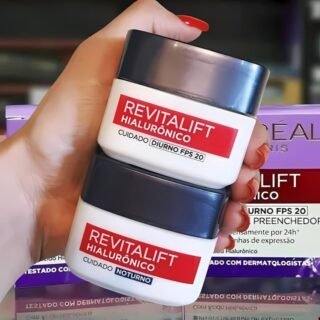 Kit de Skincare L’Oréal Paris Revitalift Hialurônico Creme Diurno FPS 20 + Creme Noturno, Tratamento Antirrugas Preenchedor com Ácido Hialurônico Puro 49g