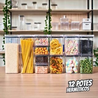 Kit 12 Pote Herméticos Empilháveis Porta Mantimento Cozinha Rebirth