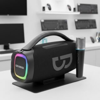 Caixa de Som Bluetooth Portátil 50W com Microfone, Grave Poderoso, Iluminação RGB – AB4092 Preto