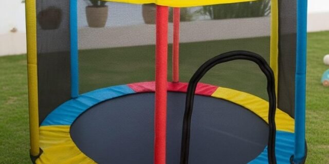 Cama Elástica Infantil com Rede de Proteção, diâmetro 140cm X altura 120cm, Colorida, pula pula para Interior e Exterior ELORIA