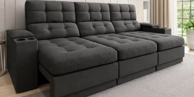 Sofá 4 Lugares Retrátil Reclinável Velosuede Neon Next Sofás