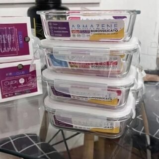 Conjunto 5 Potes Vidro Hermético 640ml Mantimentos Marmita Forno Microondas