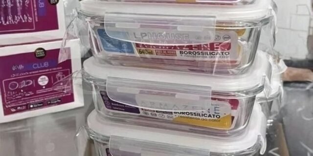 Conjunto 5 Potes Vidro Hermético 640ml Mantimentos Marmita Forno Microondas