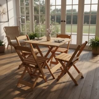 Jogo Conjunto Mesa Dobrável 70×70 C/4 Cadeiras Madeira