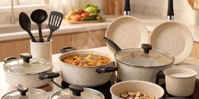 Jogo De Panelas 13 Peças Antiaderente Kit Cozinha Completa Marfim Bianco Vanilla