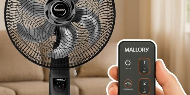 Ventilador de Coluna Mallory Chronos 140W, Silencioso, Com Controle Remoto, Hélice de 6 pás, Auto Desligamento Programável de até 7 Horas- PR – GR – 220V