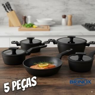 Jogo de Panelas Brinox Revestimento Cerâmico Preto 5 Peças Carbon Ceramic Life