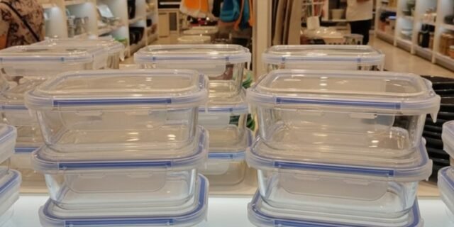 Kit 6 Potes de Vidro Hermético 640ml Borossilicato com Tampa 4 Travas – Recipiente Retangular para Marmita, Micro-ondas, Forno e Freezer – Armazenamento de Alimentos – Sem BPA