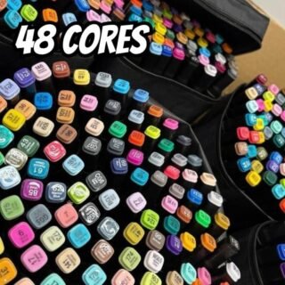 Kit Canetinha De 48 Canetas Marcador Permanente Ponta Dupla Touch Coloridas Para Desenho Profissional Escolar Infantil Com Estojo Organizador Base Artista Canetinha Hidrográficas Alcool Caneta Colorir