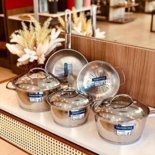 Jogo De Panelas Tramontina Allegra Em Aço Inox Com Fundo Triplo 5 Peças