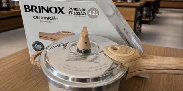 Panela De Pressão Ceramic Life Pressure 4,2l Areia Brinox
