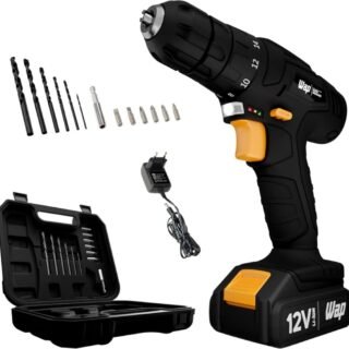 WAP Parafusadeira e Furadeira a Bateria Li-Ion 12V BPF 12K3 BLACK Carregador Bivolt com Maleta e Kit de 13 Acessórios