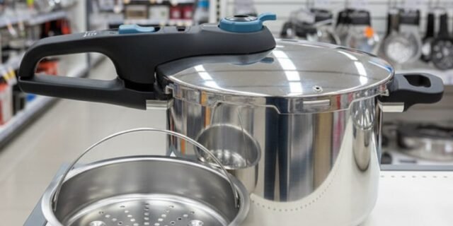 Panela De Pressão Rochedo Inox Trendy 6 litros Fechamento Externo Com Cesta De Vapor