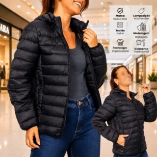 Jaqueta Puffer Feminina Bobojaco Casaco Impermeável Bolso (várias cores)