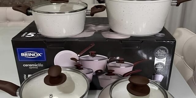 Jogo de Panelas Brinox Cerâmico de Alumínio Vanilla 5 Peças Optima Essentials Ceramic Life