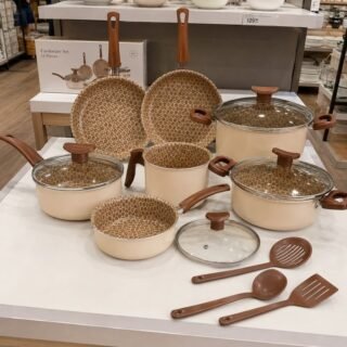 House Organizer Jogo de Panelas Antiaderente com Tampas de Vidro e Utensílios – 10 Peças